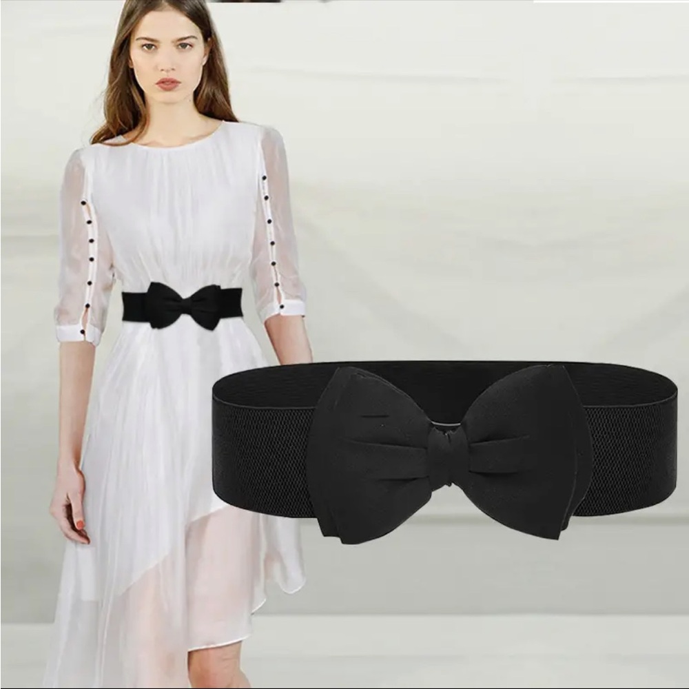 1pc Fashionable Elastic Wide Bowknot Waistband Decorative Belt Size XS‎